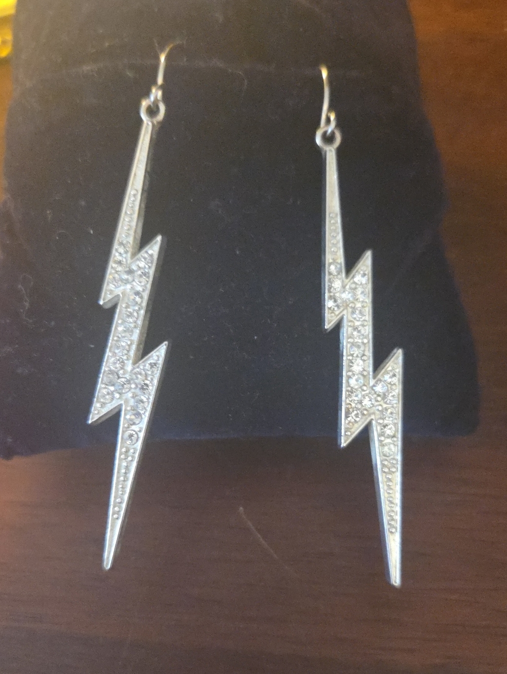 Silver Lightning Bolt Crystal Drop Earrings - Women Jewelry